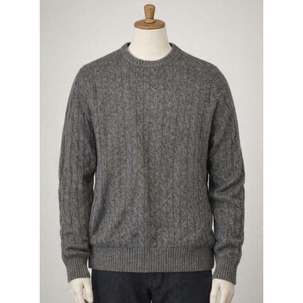Elliot Mulryan Sweater Mens Large Gray 100% Cashmere Cable Knit Crewneck